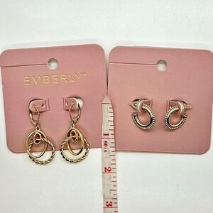 Emberly set of 2 - small gold earrings sets hoops and dangle NEW